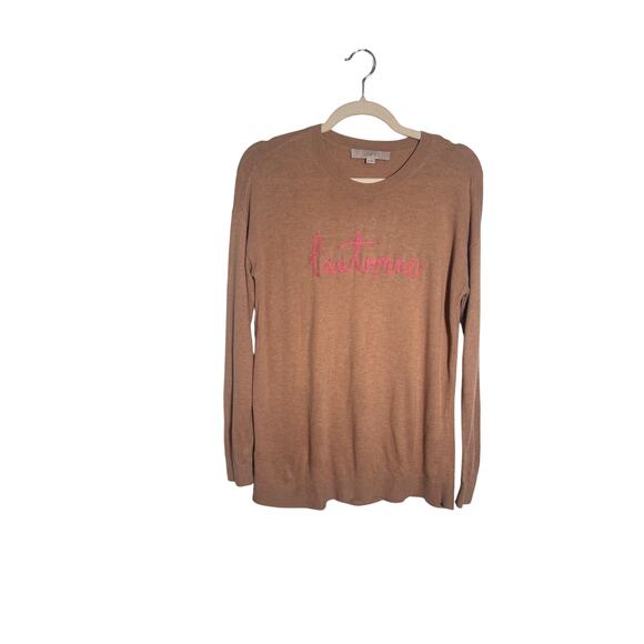 LOFT Sweaters - LOFT Size XS Tan Oversized Sweater L'automne French Phrase Autumn Lightweight